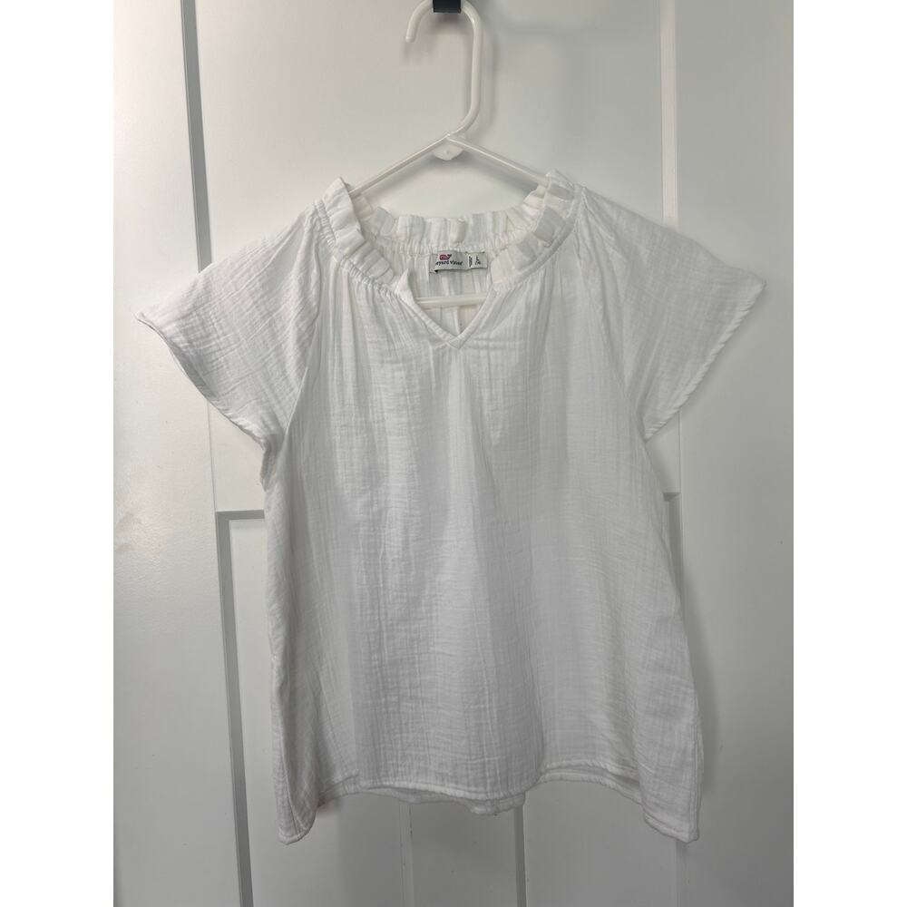 Vineyard Vines Girls Ruffle V-Neck Short Sleeve Top Minimalist White‎ Size Large